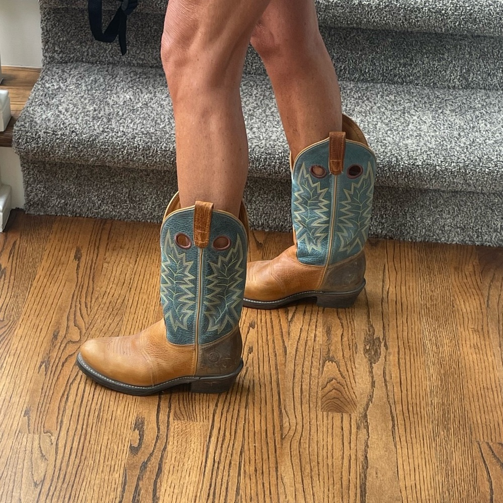 Double H Tan, Brown and teal Leather Cowboy Boots - Picture 9 of 9